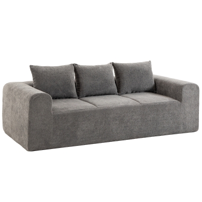 HOMCOM Canapé 3 Places Chenille 220cm Moderne Salon Gris