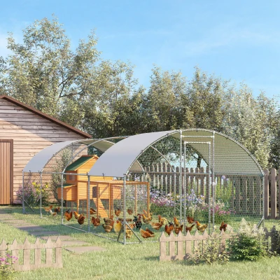 PawHut Walk-In Chicken Run Galvanised Coop with Covers