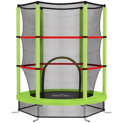HOMCOM Cama Elástica Infantil Trampolín para Niños de 3-6 Años con Red de Seguridad Carga 45 kg Ø140x190 cm Verde