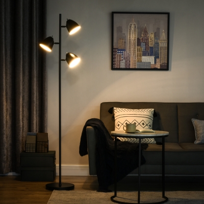 HOMCOM Lampadaire Industriel 3 Abat-jours Orientables Noir
