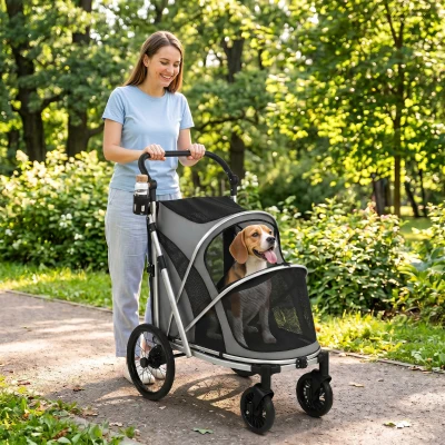PawHut Dog Stroller Folding Shock Absorption 20kg Grey