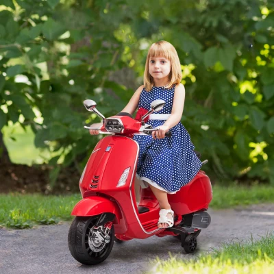 AIYAPLAY Moto Eléctrica para Niños de +3 Años con Licencia Vespa con USB MP3 Luz LED Radio FM Velocidad 3 km/h Carga 35kg Rojo