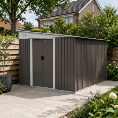 Outsunny Metalen Tuinschuur Metaal, Met Dubbele Vergrendelbare Deuren, 2,8x3,45x2,01m, Grijs