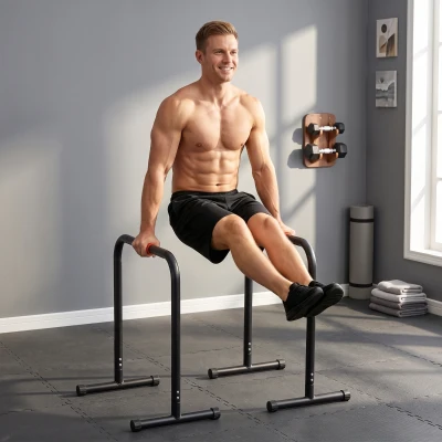 HOMCOM Barras Paralelas Training Soporte con Mango Extra Ancho para Flexiones Inclinadas Musculación Calistenia Dips 63x41x73 cm Negro