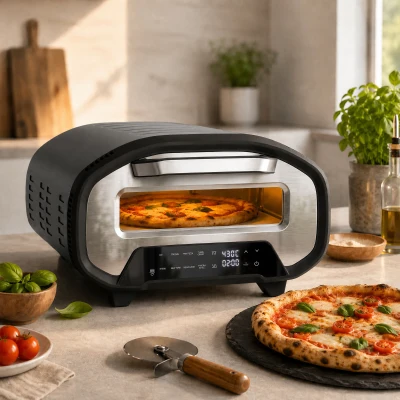 HOMCOM Pizzaoven voor binnen, 30,5 cm elektrische pizzaoven met 8 programma’s, 430 °C, timer, keramische steen, 2200 W