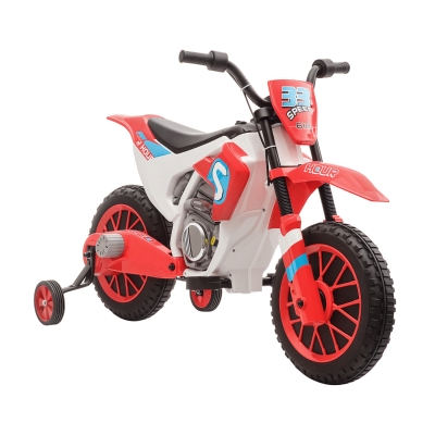 HOMCOM Moto Eléctrica para Niños de +3 Años 12V Moto de Juguete Infantil con 2 Ruedas de Equilibrio Velocidad 3-8 km/h Arranque Suave 106,5x51,5x68 cm Rojo