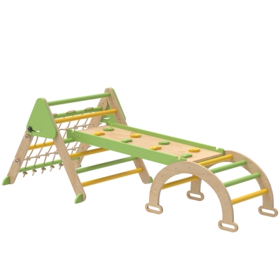AIYAPLAY 8-in-1 Montessori klimrek voor binnen houten klimdriehoek met klimboog, dubbelzijdige glijbaan, Groen
