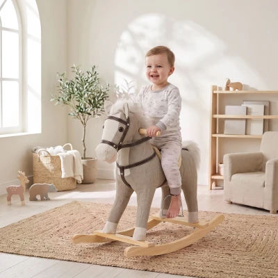 AIYAPLAY Caballo Balancín con Sonidos y Asas de Seguridad Base de Madera para Niños de 12 a 36 Meses Gris