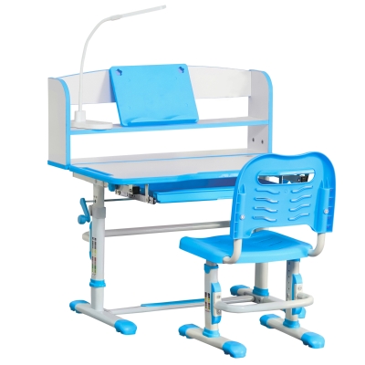 HOMCOM Banco Scuola Bambini 6-12 Anni con Luce LED e Leggio Azzurro