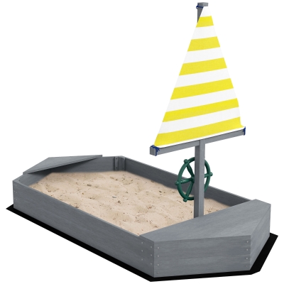 Outsunny Arenero Infantil de Madera con Bandera y Timón en Forma de Velero para Patio Jardín 190x90x138 cm Girs Oscuro