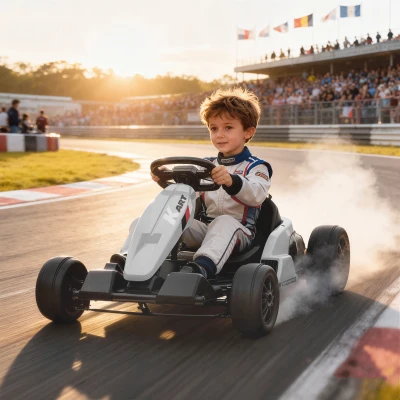 AIYAPLAY 24 V Elektro Go-Kart für Kinder Bis 18 Km/h Gokart mit Drift-Funktion, Drift-Kart mit 2 Motoren verstellbar Sitz Weiß