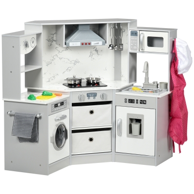 AIYAPLAY Cuisine Enfant Bois 17 Accessoires Gris Blanc 3-6 Ans