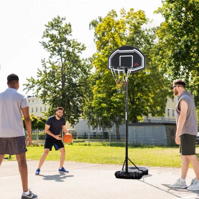 HOMCOM Canasta de Baloncesto para Exterior Altura Ajustable 160-210 cm con Ruedas y Base Rellenable 76x48x254 cm Negro