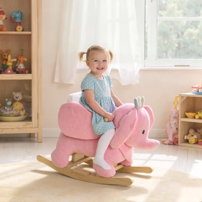 AIYAPLAY Kids Elephant Rocking Horse with Safety Belt Pink