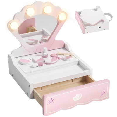 AIYAPLAY Kids Vanity Table Mirror Drawer Portable Pink