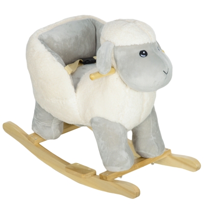 AIYAPLAY Schaukelpferd, niedliches Schaf, Sicherheitsgurt, Soundeffekte, 1,5-3 Jahre, bis 40 kg, Grau
