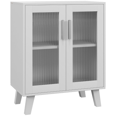 HOMCOM Aparador de 2 Puertas Aparador de Salón con 2 Estantes Puertas Transparentes para Cocina Entrada Blanco 61x35x75 cm