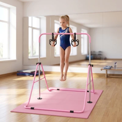 HOMCOM Adjustable Foldable Kids Gymnastics Bar Pink