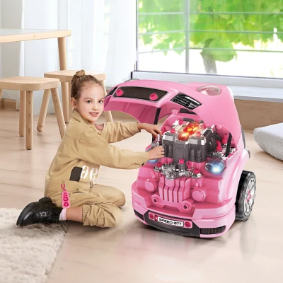 HOMCOM Kids Truck Engine Toy Set with Horn & Light - Pink