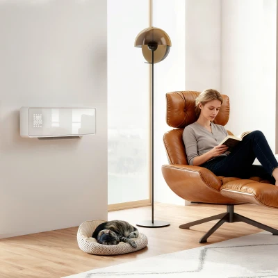 HOMCOM Wandgemonteerde 2000W keramische elektrische verwarmer, ventilator, thermostaat, timer, afstandsbediening, glazen paneel, Wit