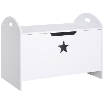 HOMCOM Spielzeugkiste aus Holz Sitzbank für Kinder Sitztruhe Aufbewahrungsbox für Kinderzimmer Bücher Spielzeug Spieltruhe für Kinder Sicherheitsscharnier Weiß 62 x 40 x 46,5 cm
