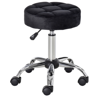 HOMCOM Salonhocker, höhenverstellbar, Bezug in Samtoptik, Ø35 x 49-61 cm, Schwarz