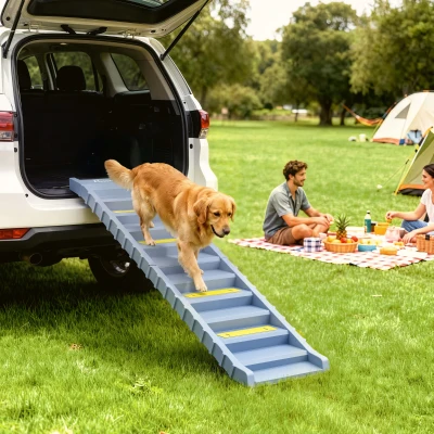 PawHut Dog Car Ramp 10-Step Anti-Slip Pet Stairs Grey