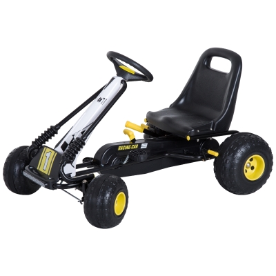 HOMCOM Gokart mit verstellbarem Sitz Tretauto Tretfahrzeug mit Handbremse Pedal Gokart Pedalfahrzeug ab 3 Jahre Kinder Schwarz 95 x 66,5 x 57 cm