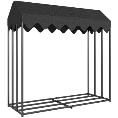 Outsunny Leñero Exterior Metálico de Chimenea Soporte para Leña con Cubierta Impermeable 186x70x185 cm Negro