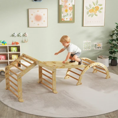 AIYAPLAY 9-in-1 indoor klimrek, helling, glijbaan, ladder, krijtbord, voor peuters, hout