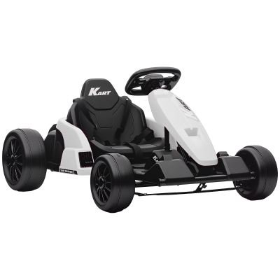AIYAPLAY 24 V Elektro Go-Kart für Kinder Bis 18 Km/h Gokart mit Drift-Funktion, Drift-Kart mit 2 Motoren verstellbar Sitz Weiß