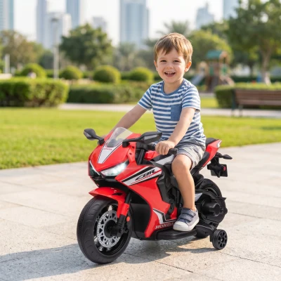 HOMCOM Mota Elétrica com Licença HONDA para Crianças de 3-5 Anos Mota a Bateria 6V com Farol Buzina Música 90x44x52cm Vermelho
