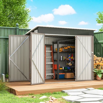 Outsunny Metalen tuinschuur 2,68 m², afsluitbare tuinberging met 3 deuren, ventilatie en lessenaarsdak, incl. handschoenen