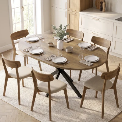 HOMCOM Ausziehbarer Esstisch für 4–6 Personen, Küchentisch in Industrie-Optik mit Spinnenbein, braune Holzoptik