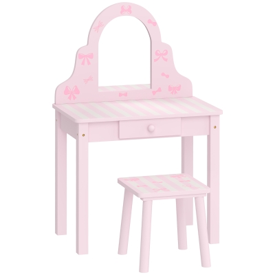AIYAPLAY Kinder Schminktisch Set 2 in 1 Frisiertisch Schreibtisch mit Hocker abnehmbarem Spiegel Schublade für Mädchen 3-6 Rosa