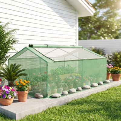 Outsunny Mini Serre de Jardin Serre à tomates mini serre tunnel toit pointu1,8L x 0,9l x 0,7H m métal thermolaqué PE Haute densité fenêtre moustiquaire intégrées Vert