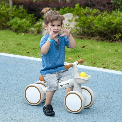 AIYAPLAY Draisienne Enfant 4 Roues Selle Réglable Marron Blanc