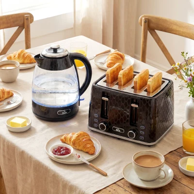 HOMCOM 1,7L 2200W snelkokende waterkoker en 4-sleuven-toasterset met kalkfilter, zwart
