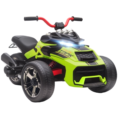 AIYAPLAY Quadricilo Elétrico para Crianças 12V com 2 Motores Velocidade até 5 km/h 3 Rodas Faróis Buzina Música 113x74x63 cm Verde
