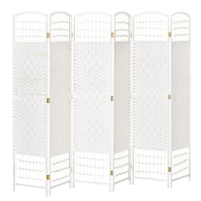 HOMCOM Paravent 6 Panneaux Bois Peuplier Blanc Paille