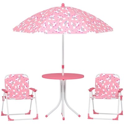 AIYAPLAY Salon Enfant Table 2 Chaises Pliantes Parasol Jungle Rose