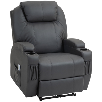 HOMCOM Massagesessel, elektrisch verstellbar, 8 Vibrationspunkte, Becherhalter, Kunstleder, Dunkelgrau