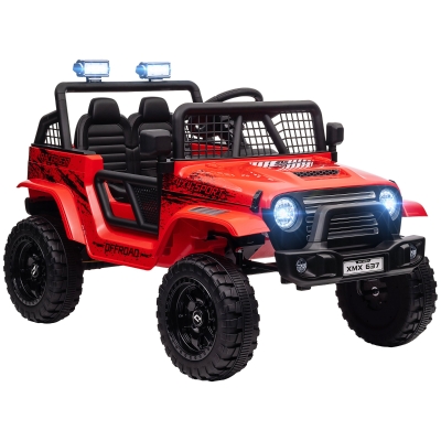 AIYAPLAY Kinder-Elektroauto mit sanfter Federung, fernsteuerbar, LED-Lichter, Hupe, 12V-Motoren, aus Kunststoff und Metall, Rot
