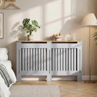 HOMCOM Radiator Cover Cabinet Slatted Grill 152x19x81cm Grey