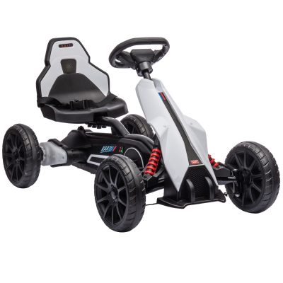 HOMCOM Go Kart Elétrico para Crianças Kart a Bateria 12V Velocidade Ajustável 3-5 km/h e Cinto de Segurança 100x58x58,5 cm Branco