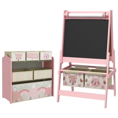 Tableau Chevalet Double-Face avec Rangement 6 Boîtes Rose