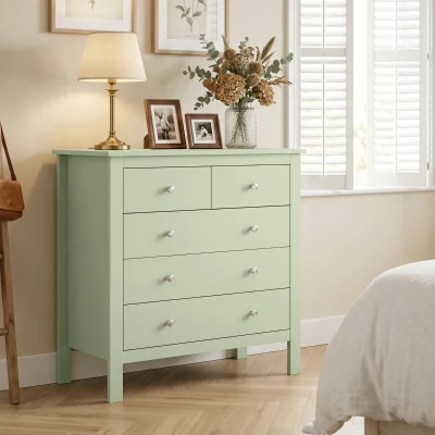 HOMCOM Modern 5 Drawer Chest Wide Storage Unit Sage Green