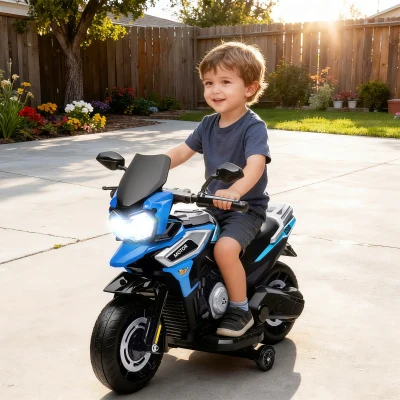 AIYAPLAY Moto per Bambini con Ruote Specchietti e Poggiapiedi Blu