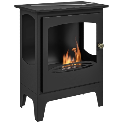 HOMCOM Lareira Bioetanol 7000BTU com Apagador de Aço Inoxidável Depósito de 1,2L Tempo de Combustão 3h para Interiores 20-25 m² 39x26x54 cm Preto