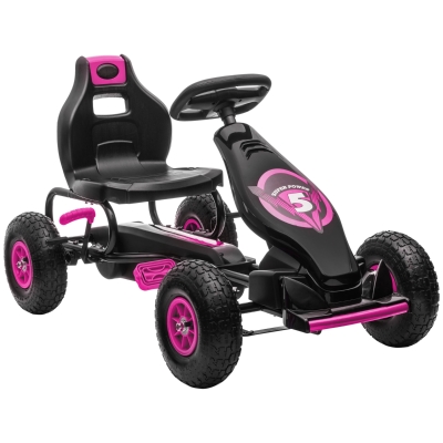 HOMCOM Kinder-Gokart, mit Pedalen, verstellbarem Sitz, In- und Outdoor, ab 5 Jahren, Rosa+Schwarz, 121 x 58 x 61 cm